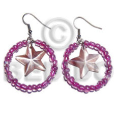 dangling 30mm metal ring with pink glass beads with 20mm hammershell