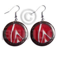 dangling 32mm round laminated flat coco with red resin accent