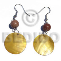 dangling 25mm round yellow kabibe shell with wood beads accent
