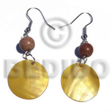 dangling 25mm round yellow kabibe shell with wood beads accent