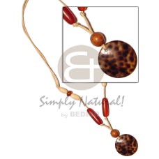 round cowrie shell pendant with bone ,wood,