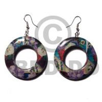 eclectic fusion  42mm dangling wooden round earring wrapped in 