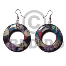 eclectic fusion  42mm dangling wooden round earring wrapped in 