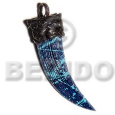 textured marbled blue natural wood fang pendant