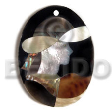oval 55mmx42mm black resin with inlaid shells 