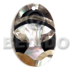 oval 55mmx42mm black resin with inlaid shells 