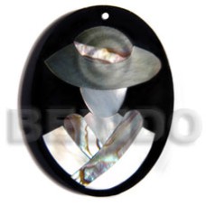 50mmx38mm oval pendant elegant hat lady delicately etched in s