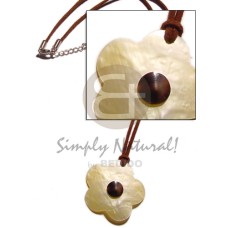 brown leather thong with mother of pearl shell (MOP) scallop 40mm