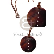 round black tab 60mm pendant on leather