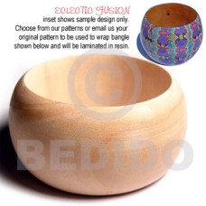 eclectic fusion natural wooden bangle height = 40mm  70mm inner diam