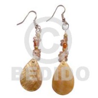 dangling brownlip 27mmx18mm teardrop with crystal nuggets