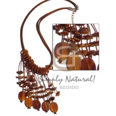 dangling oval horn amber on leather thong