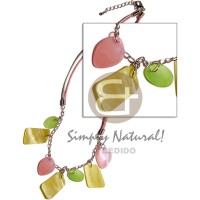 dangling multicolred shell pendant on metal chain
