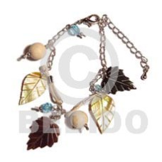 dangling mother of pearl shell (MOP) black tab black lip leaf and acrylic