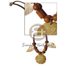 wax cord with wood beads, 30mm mother of pearl shell (MOP)