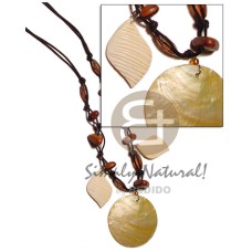40mm round mother of pearl shell (MOP) with wood beads and