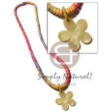 graduated multicolored coco heishe with 35mm mother of pearl shell (MOP)